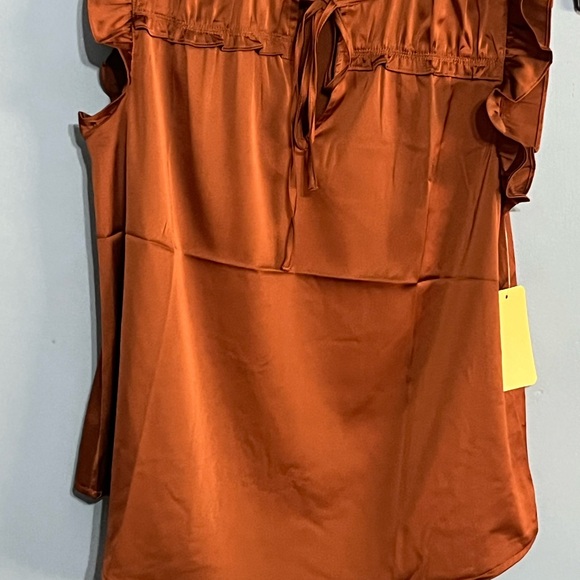 SELLING FLOWER & FEATHER BLOUSE SIZE SMALL COLOR HOT BROWN SLEEVELESS NWT - Picture 9 of 11